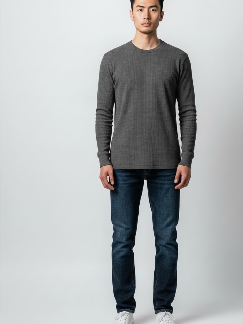 Men's Gap Gray Athletic Fit Long Sleeved Crew Neck Waffle T-Shirt Size Xl